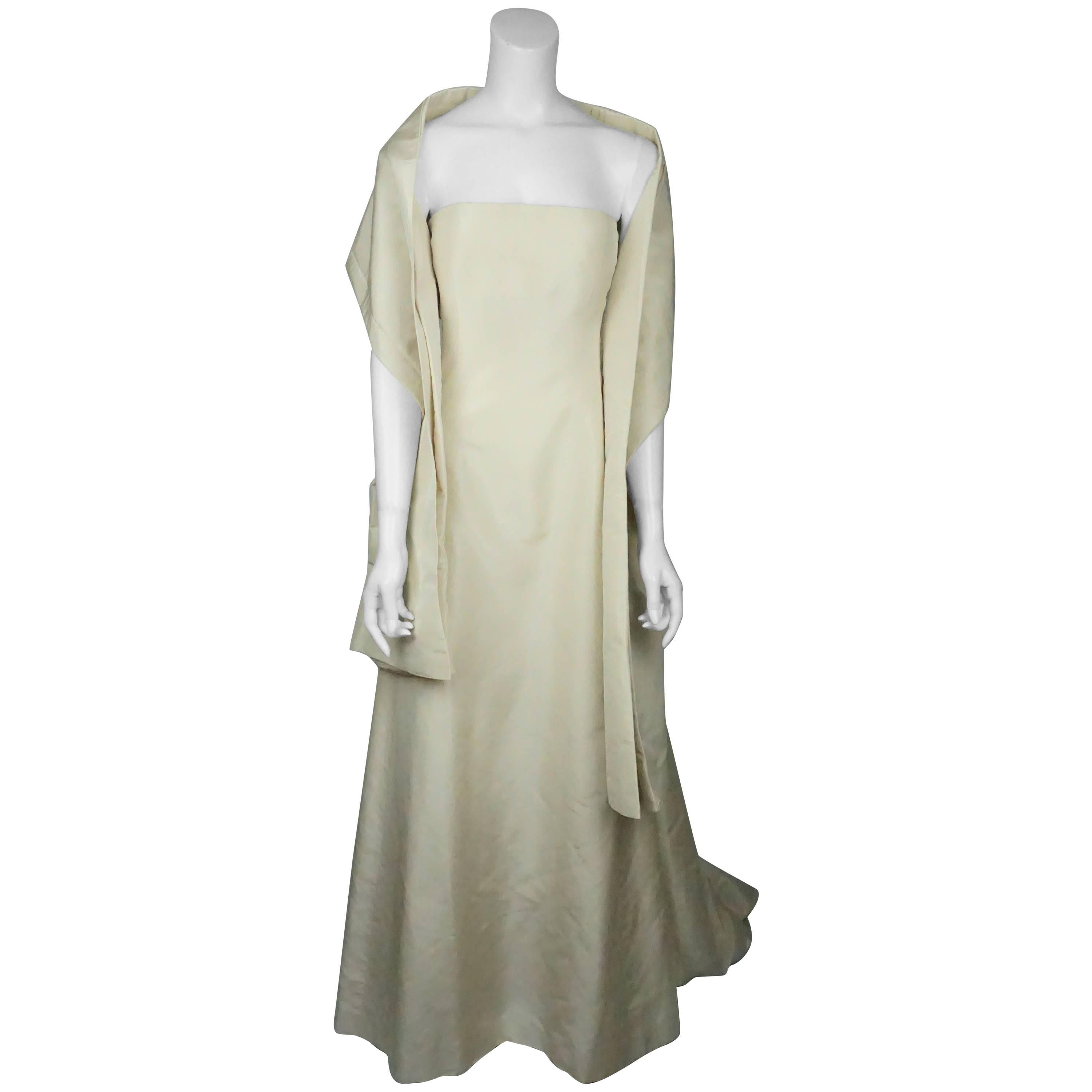 Oscar De La Renta Cream Silk Taffeta Strapless Gown - 4