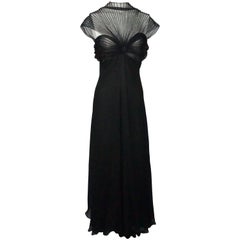 Gianfranco Ferre Black Silk Chiffon Pleated Empire Style Gown 