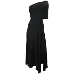 Donna Karan Vintage Black Jersey One Shoulder Dress 