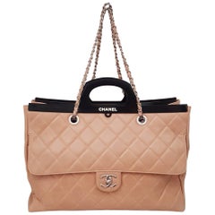 Chanel Large Delivery Beige Pink Quilted Aged Leather with Black Plastic Handles