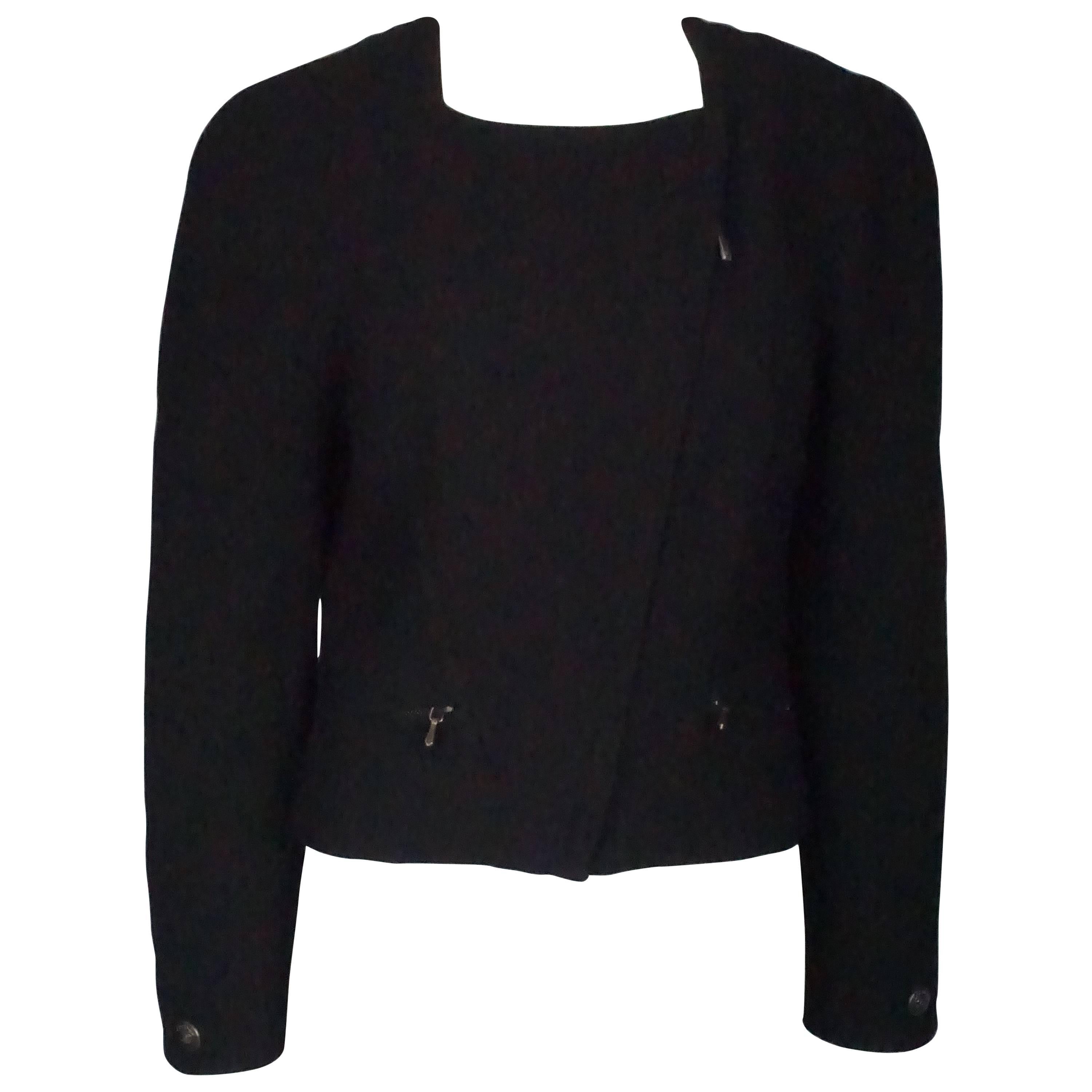 Chanel Black Wool Cropped Jacket with Asymmetrical Zipper Size 40 Circa 1997 For Sale