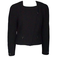 Chanel Black Wool Cropped Jacket with Asymmetrical Zipper 