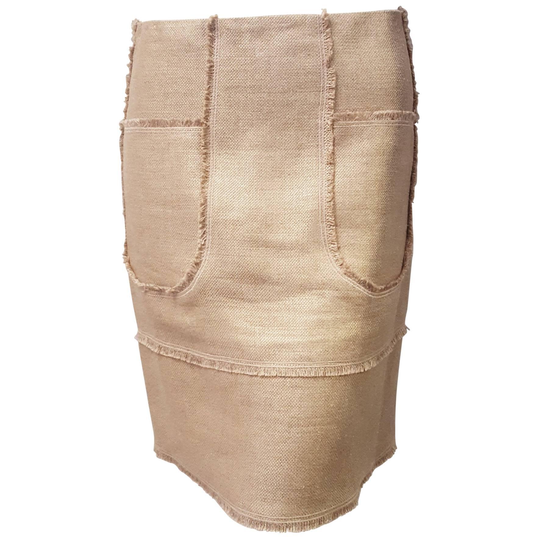 Oscar de la Renta Tan Cotton Jacquard Mini Skirt For Sale