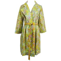 Clear vinyl covered tweed novelty rain coat with belt 1960s