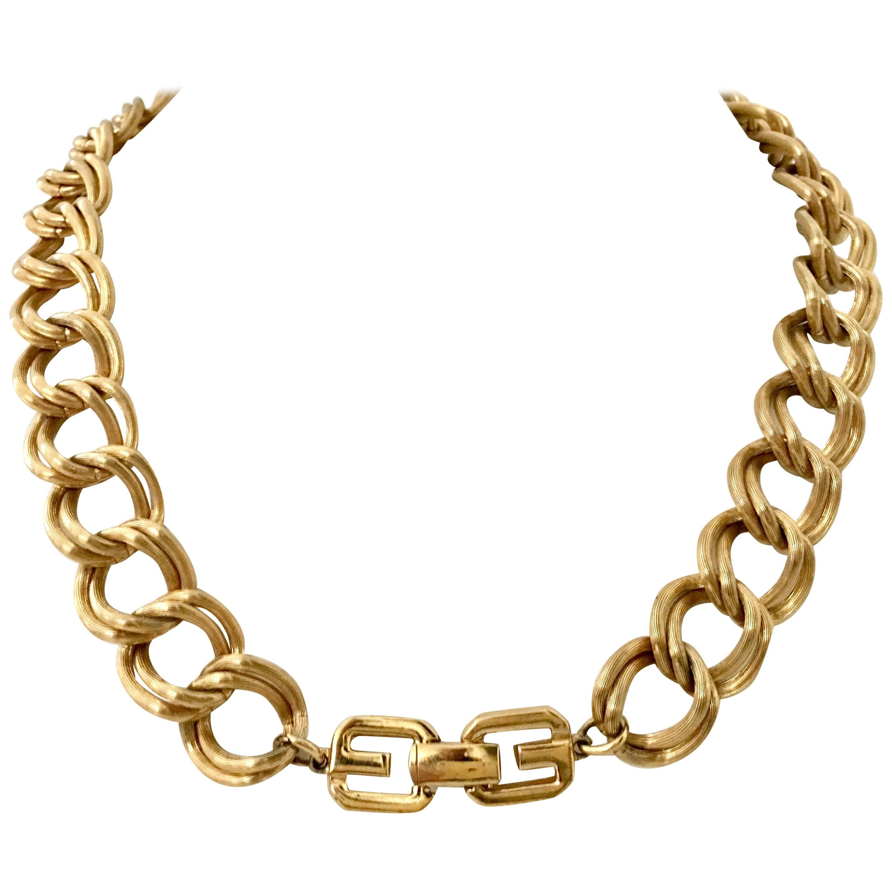 20th Century Givenchy Gold "GG" Logo Double Chain Link Choker Necklace