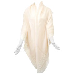 Vintage Ivory Wool and Lace Shawl