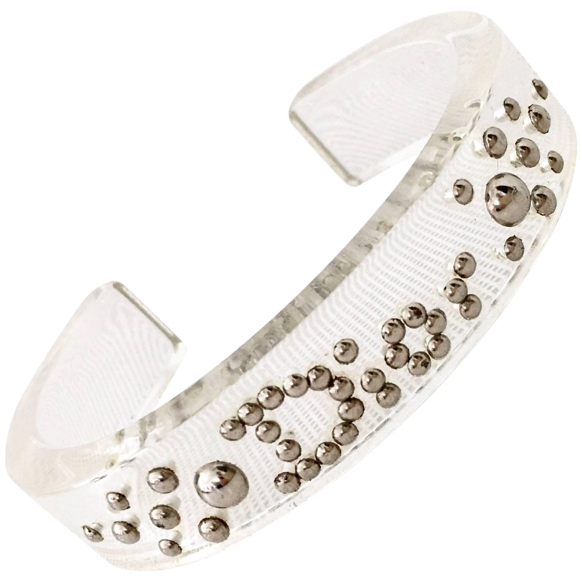 Christian Dior Lucite & Chrome Stud Logo Cuff Bracelet