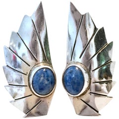 20th Century Navajo Sterling Silver & Lapis Lazuli Earrings By, Allen Paula Boyd