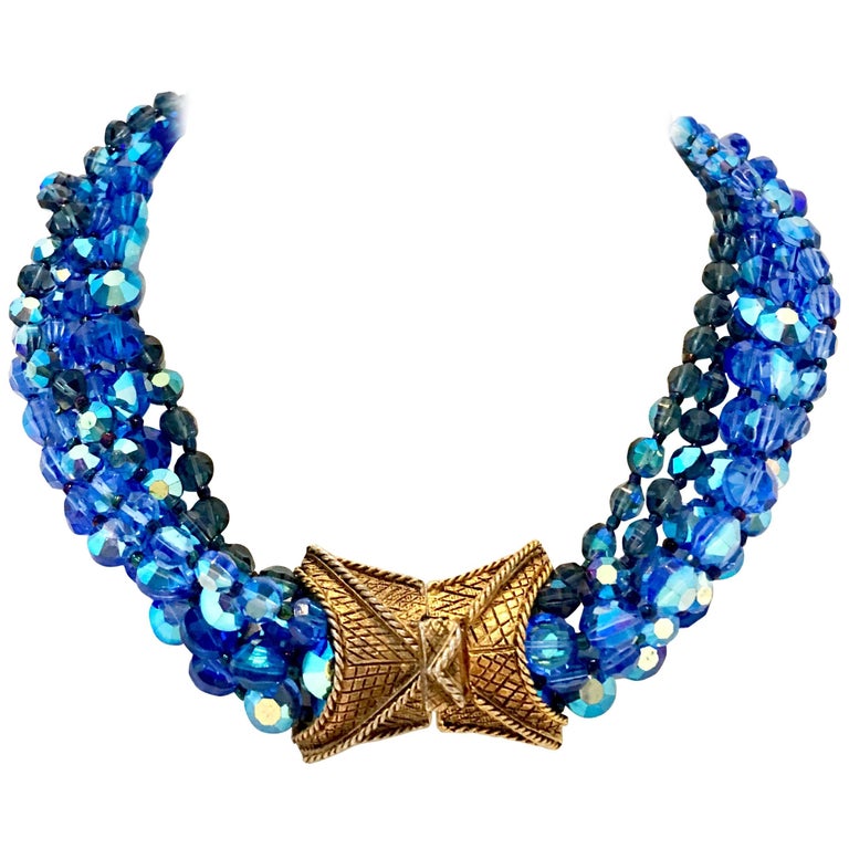 60'S Coppola E Toppo Style Five Strand Venetian Glass Bead Necklace For ...