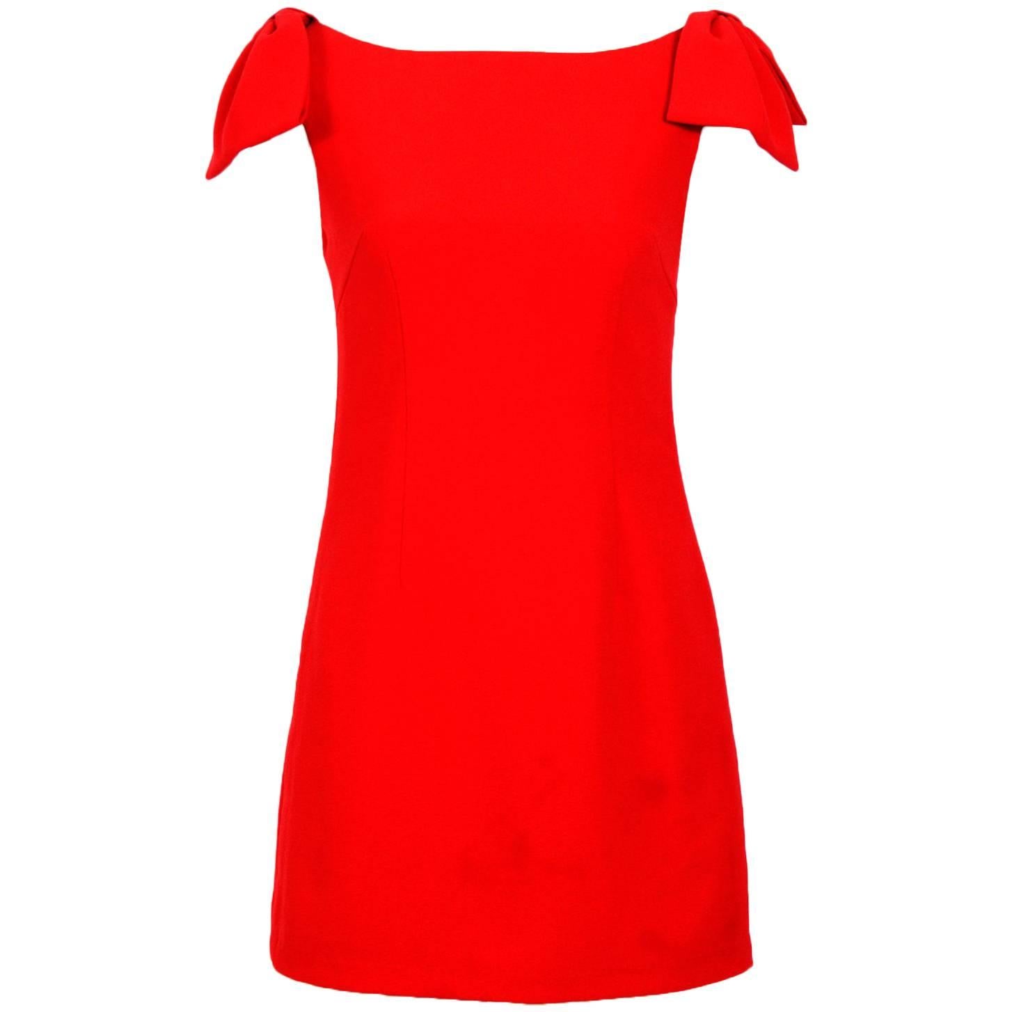 Valentino Roma red crepe bow sleeve mini sheath dress  