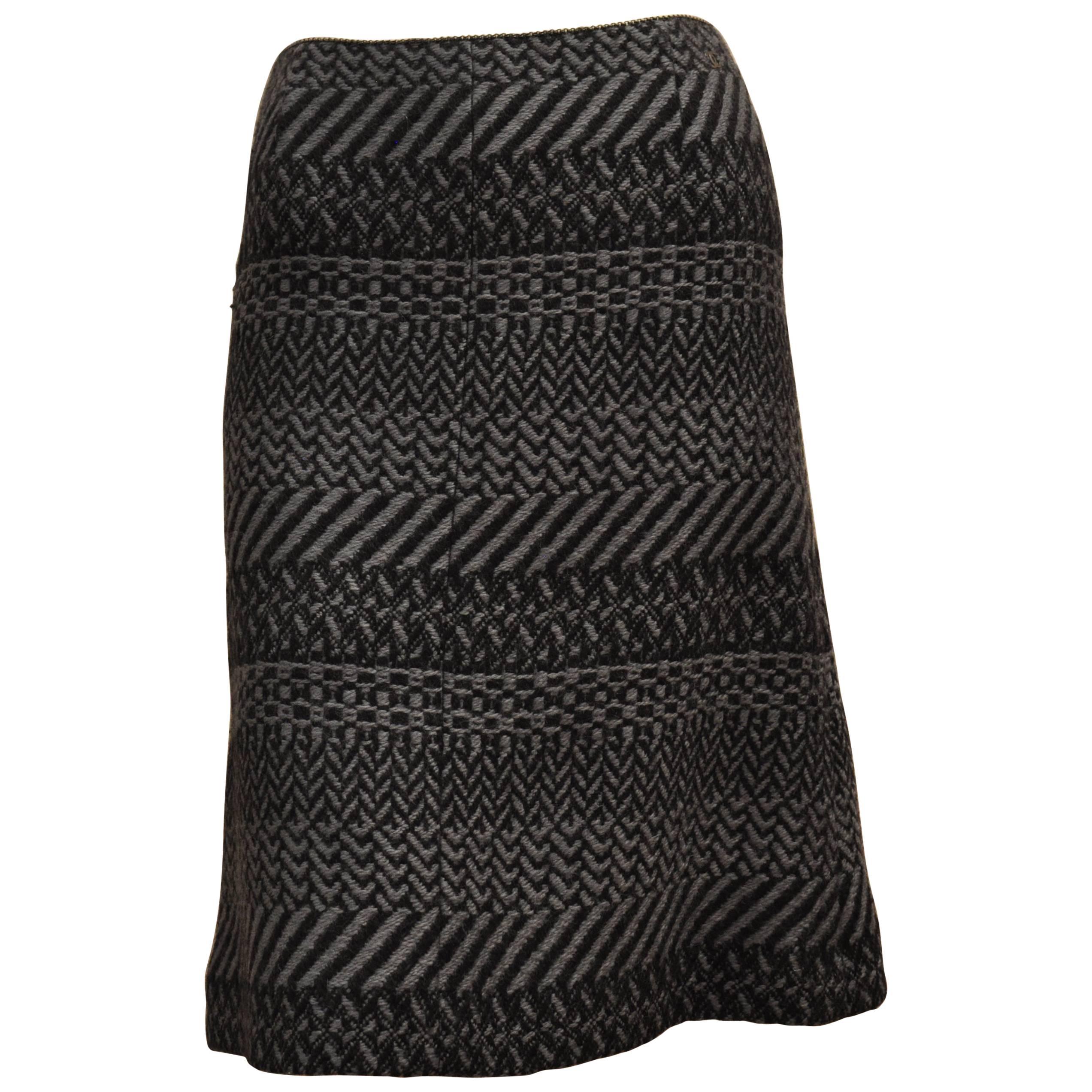 Chanel A/W 2000 Collection Black / Grey Wool Tweed Skirt 36Fr