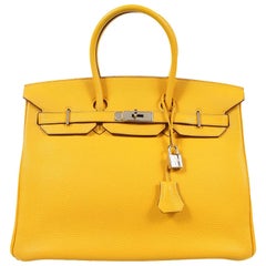 Hermès Soleil Gelb Togo 35cm Birkin Tasche mit Palladium