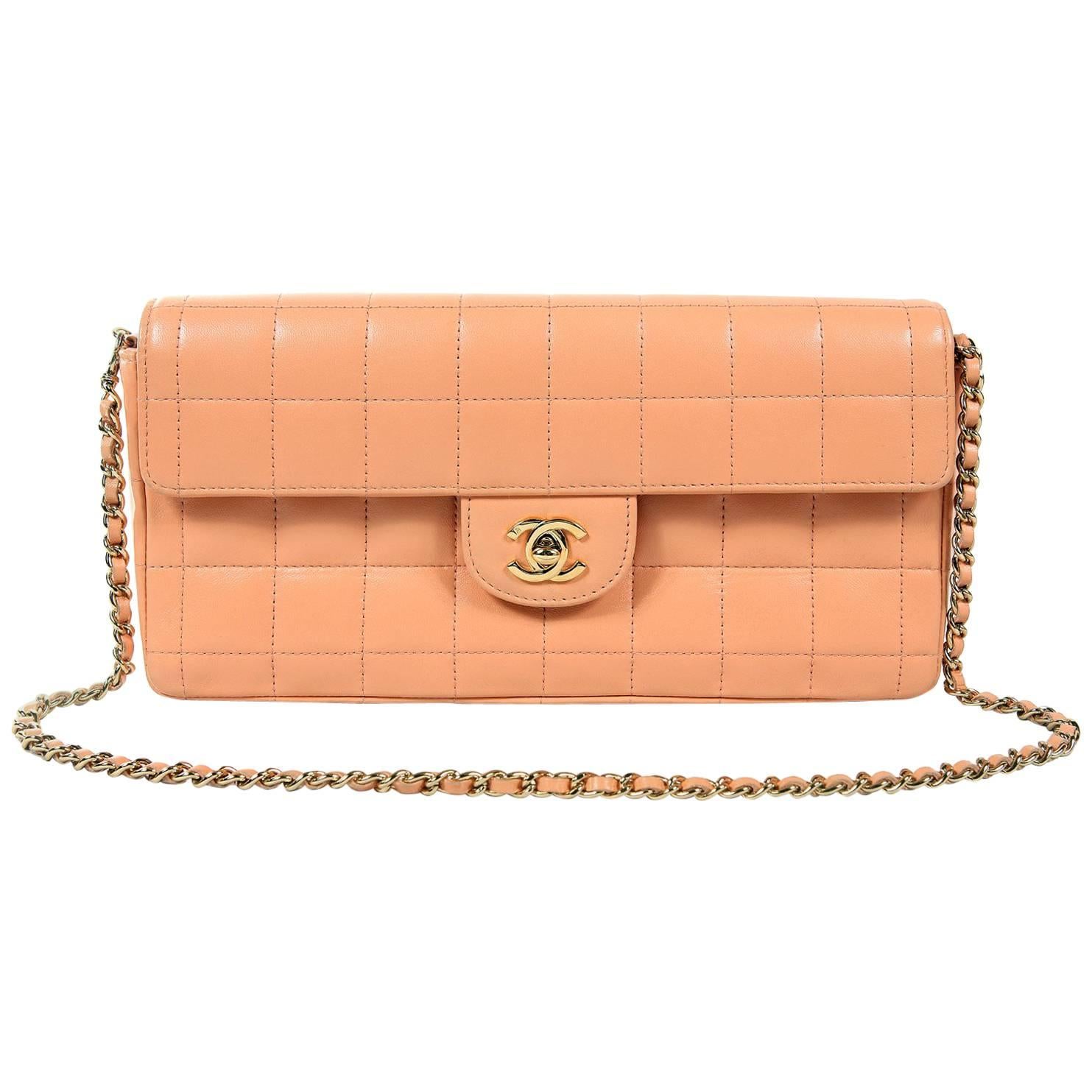 Chanel Pink Square Quilted Leather East West Flap Bag