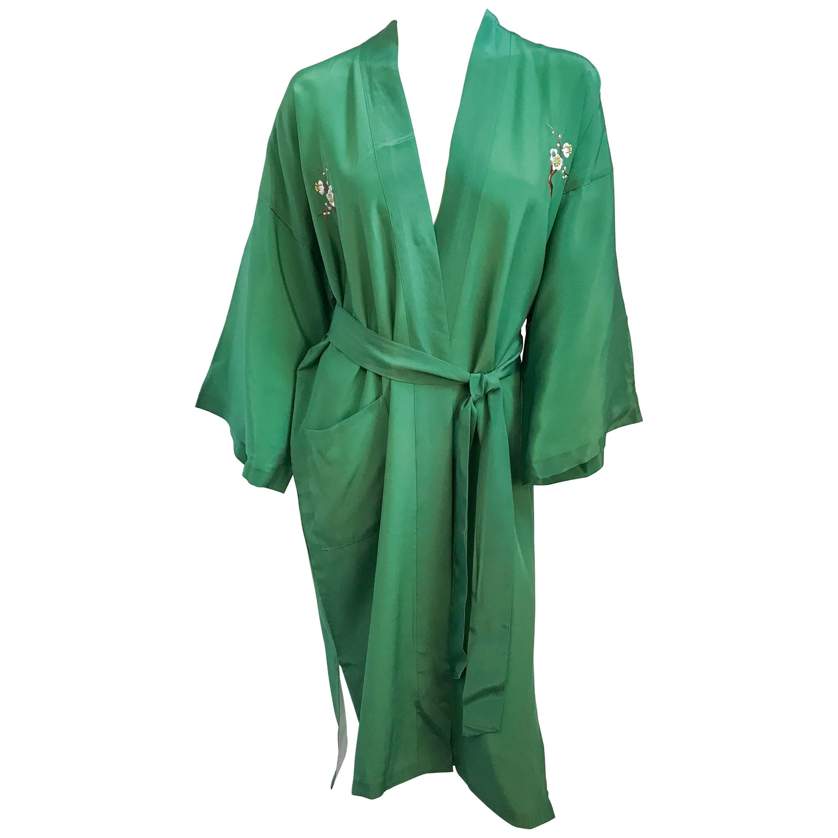 1960's Green Embroidered Kimono