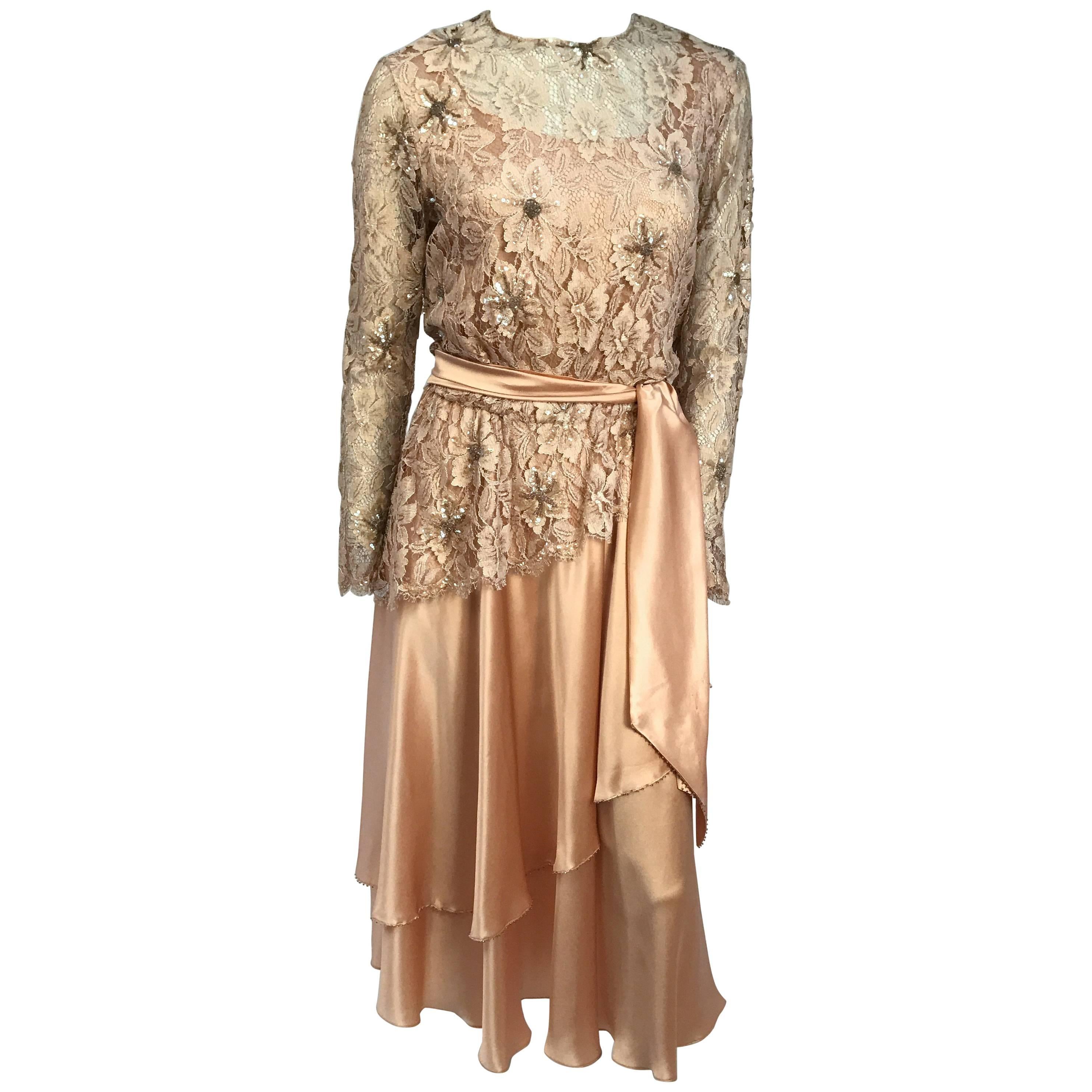 1980's Pink Lace and Satin Dress
