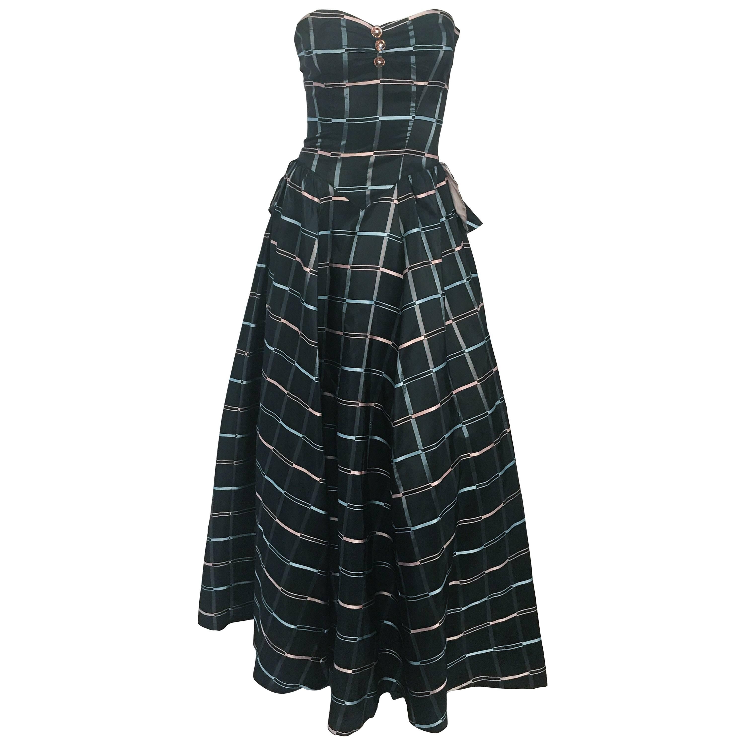 1945 Strapless Plaid Evening Dress 