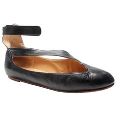 Vintage Norma Kamali Leather Ballet Flat with Ankle Strap