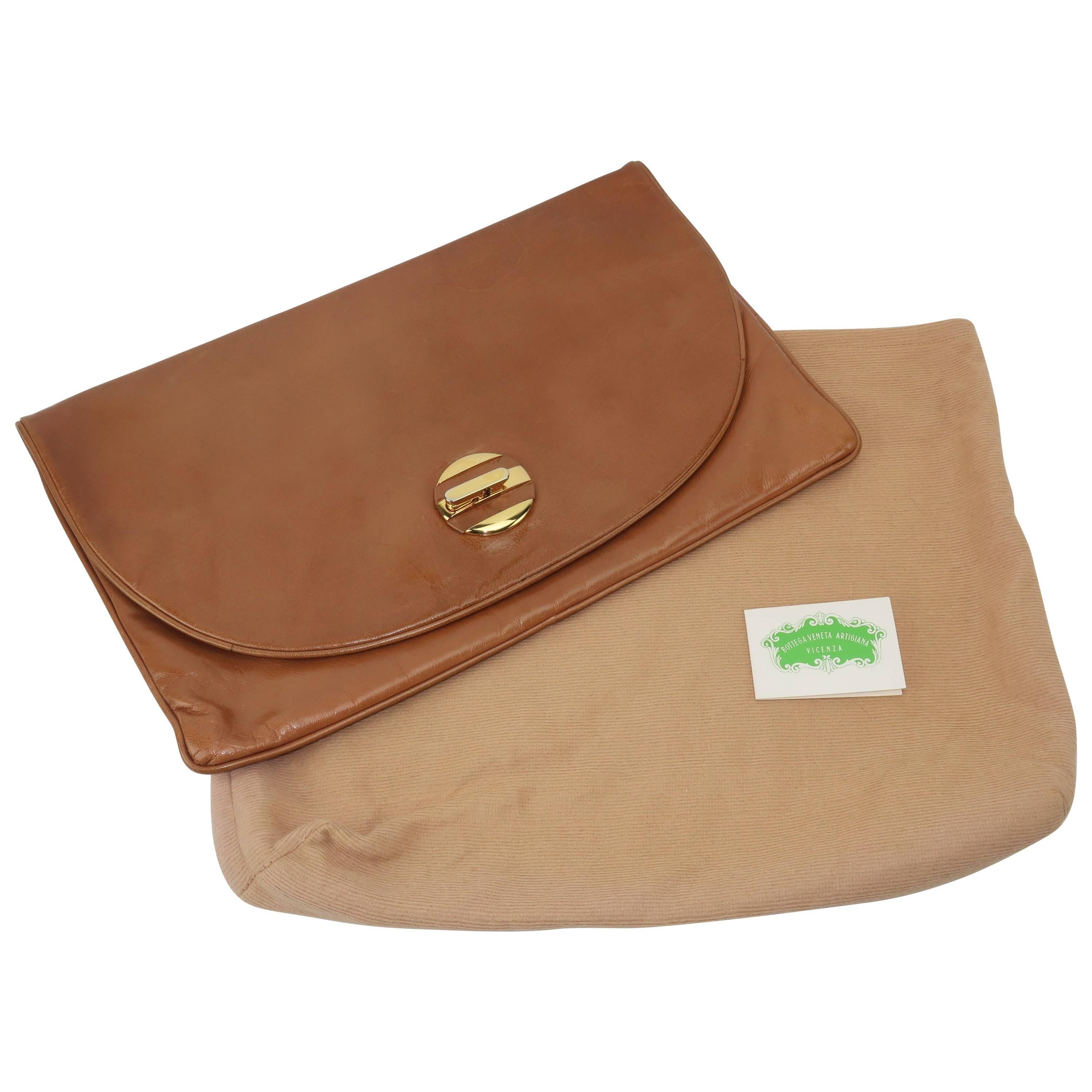 1970's Bottega Veneta Large Envelope Leather Clutch Handbag