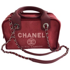 Chanel Burgundy Canvas And Leather Handbag