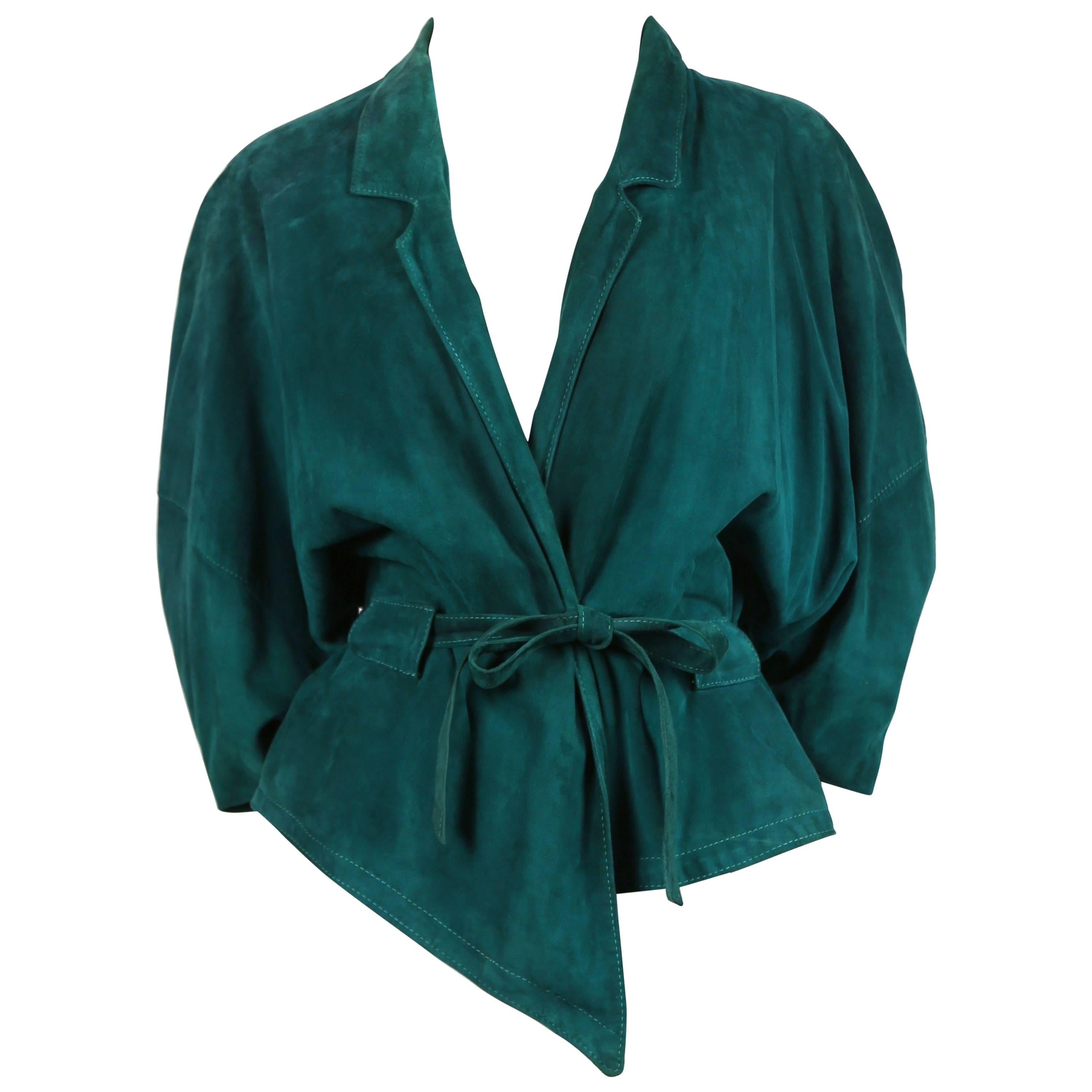 1980's JEAN-CLAUDE JITROIS emerald green draped suede jacket