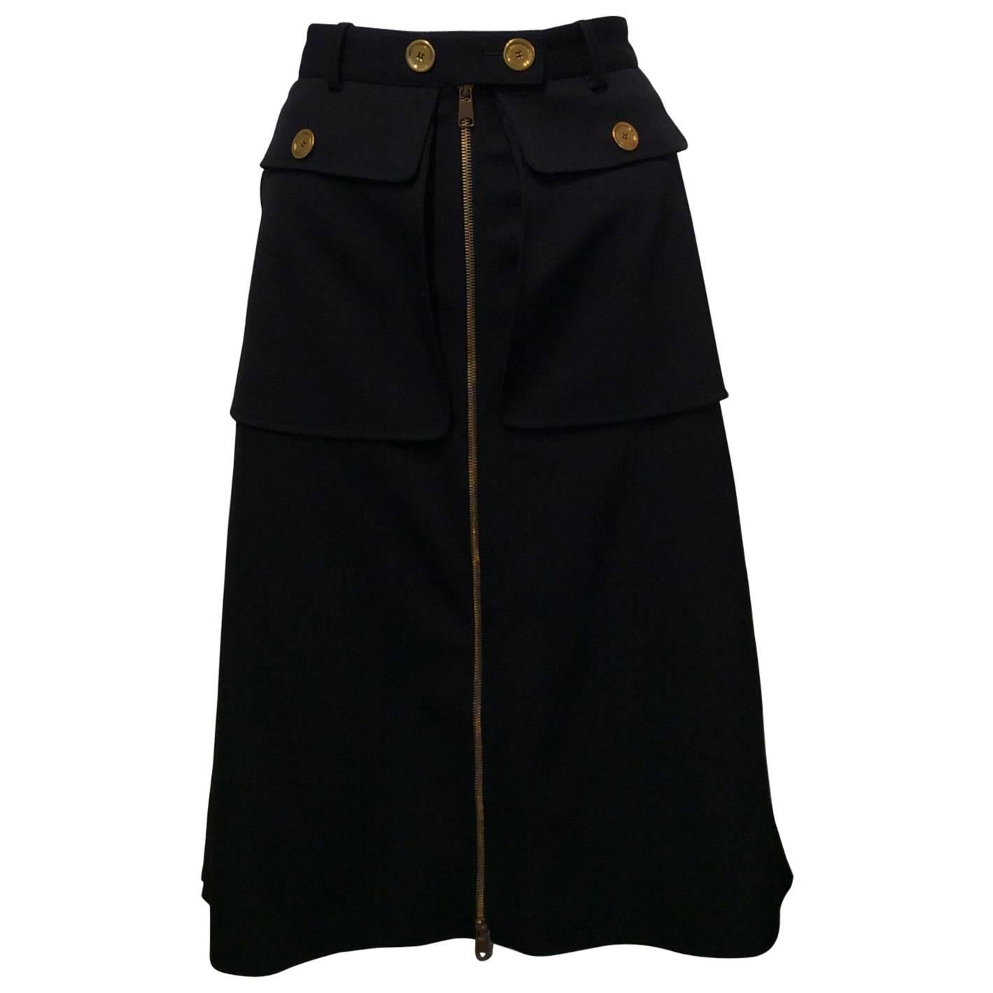 Black Alexander McQueen Skirt w/ Gold Buttons and Full Zippered Front Sz44(Us 8)