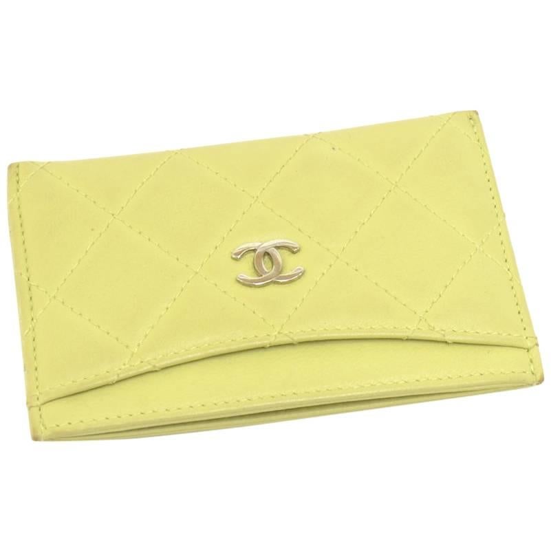 Chanel Lime Green Leather Card Case