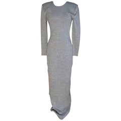 Patrick Kelly Silver Grey Metallic Bodycon Knit Maxi Dress with Scoop Back, 1980