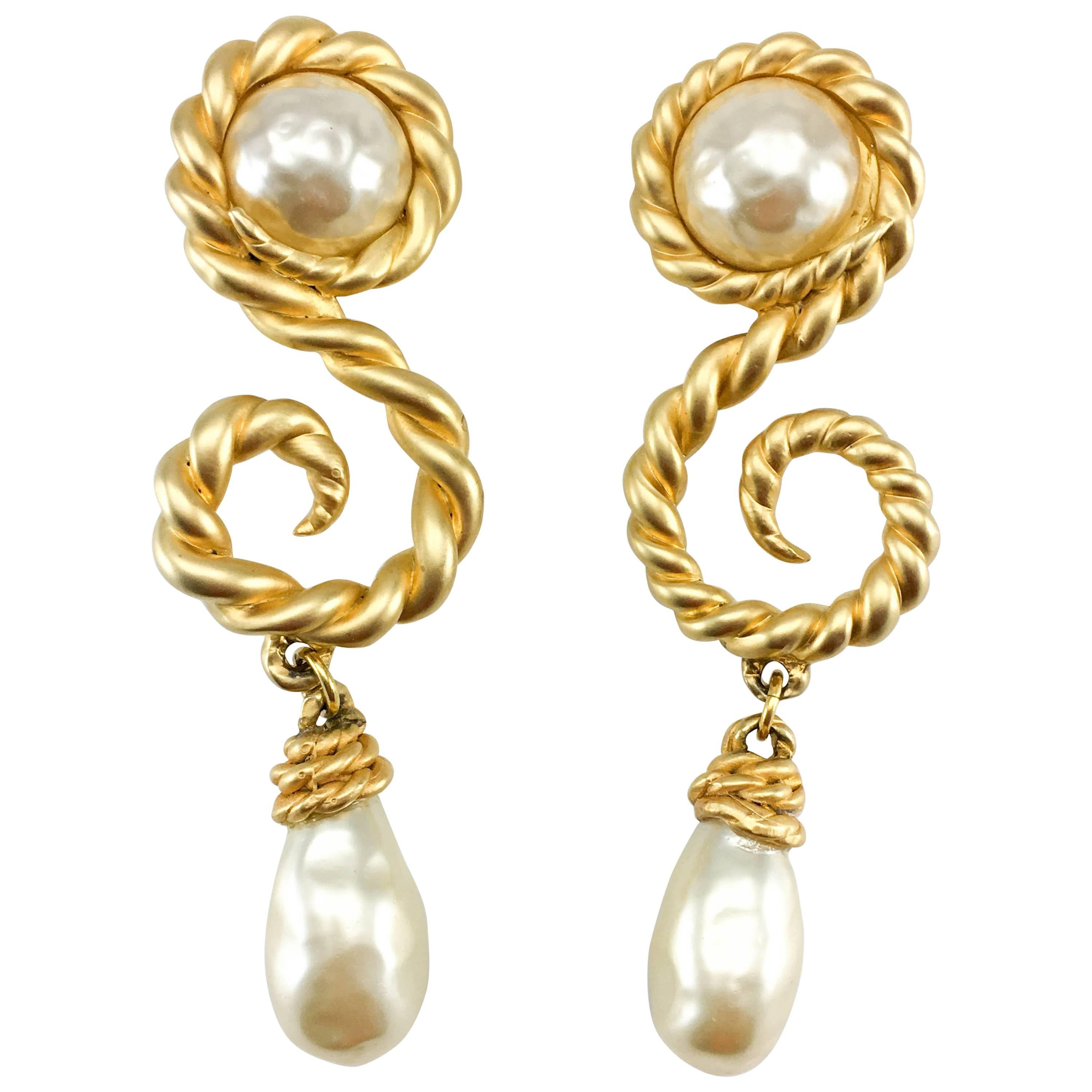 Chanel 1990 Runway Look Massive Arabesque and Baroque Pearl Earrings