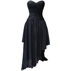 2000s Chanel black silk chiffon asymmetrical evening dress