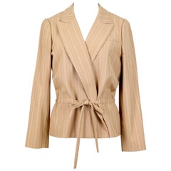 Christian Dior S/S 1976 Haute Couture Marc Bohan Tan Wool Pinstriped Jacket 