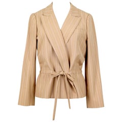 Christian Dior S/S 1976 Haute Couture Marc Bohan Tan Wool Pinstriped Jacket