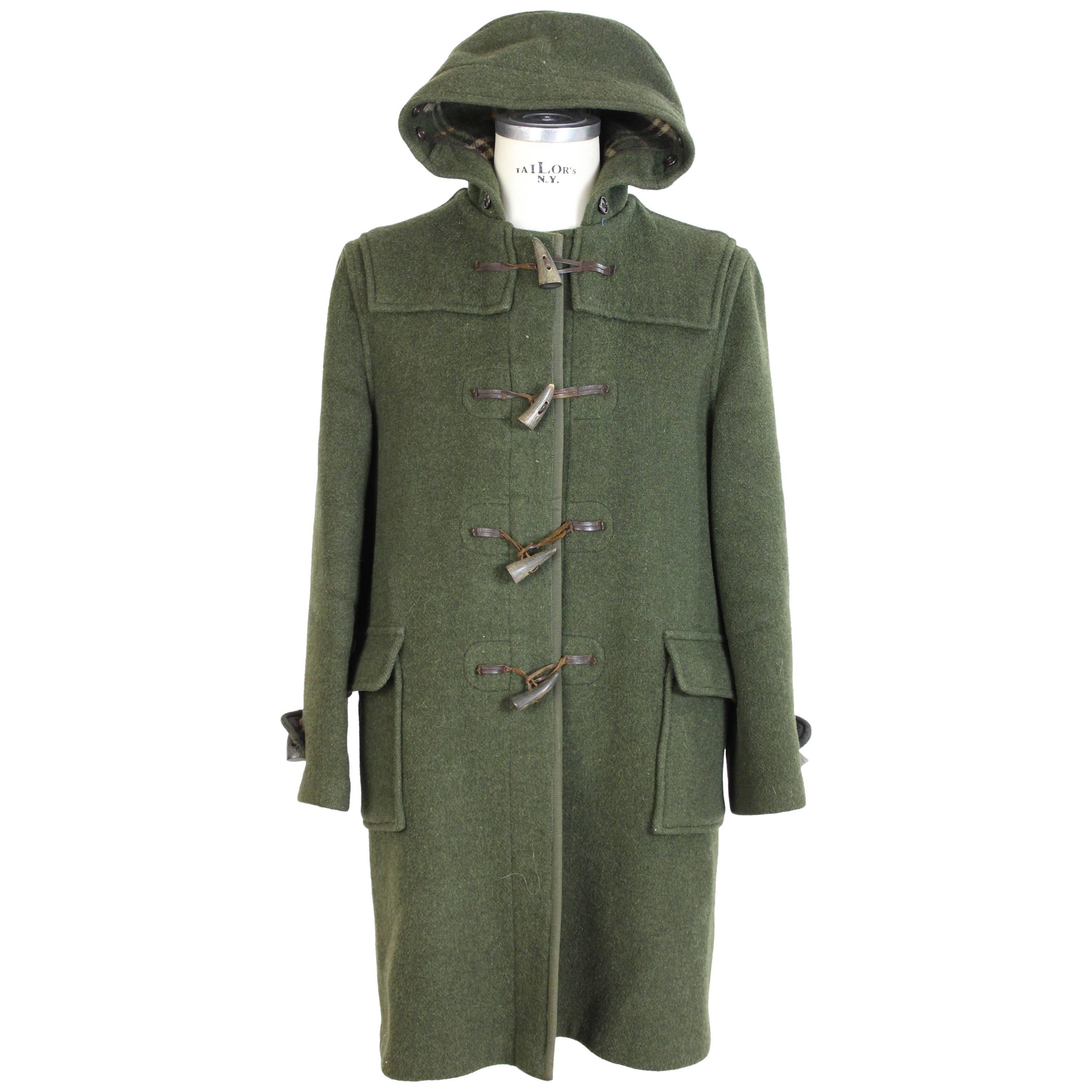 Burberry Montgomery Dark Green Wool English Coat, 1980 For Sale