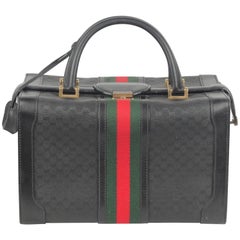 Gucci Vintage Black Monogram Canvas Beauty with Stripes Train Case