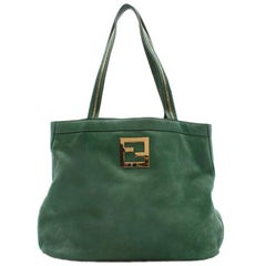 Fendi green leather and suede tote bag