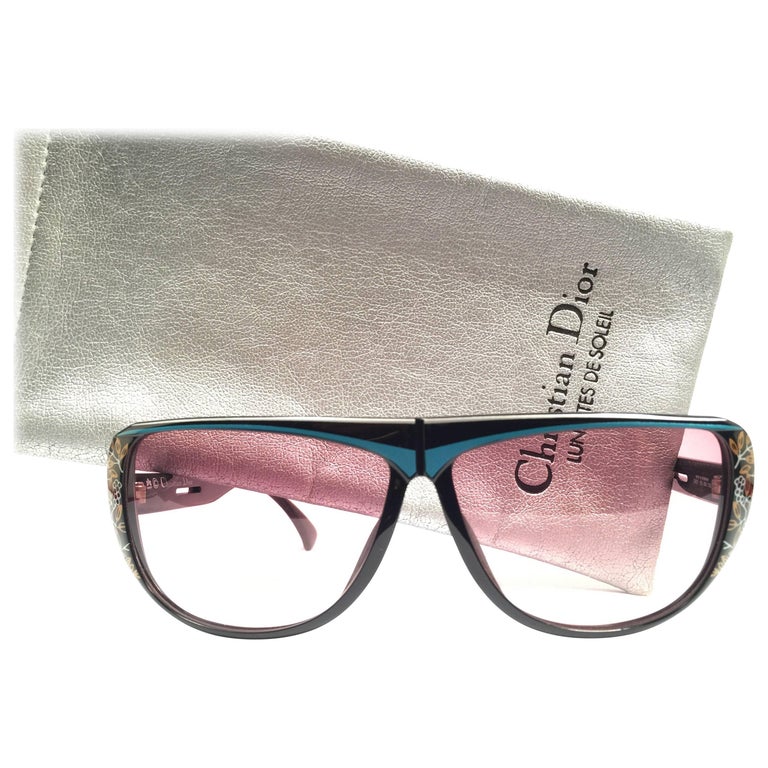 New Vintage Christian Dior Black 2421 Floral Optyl 1980's Sunglasses