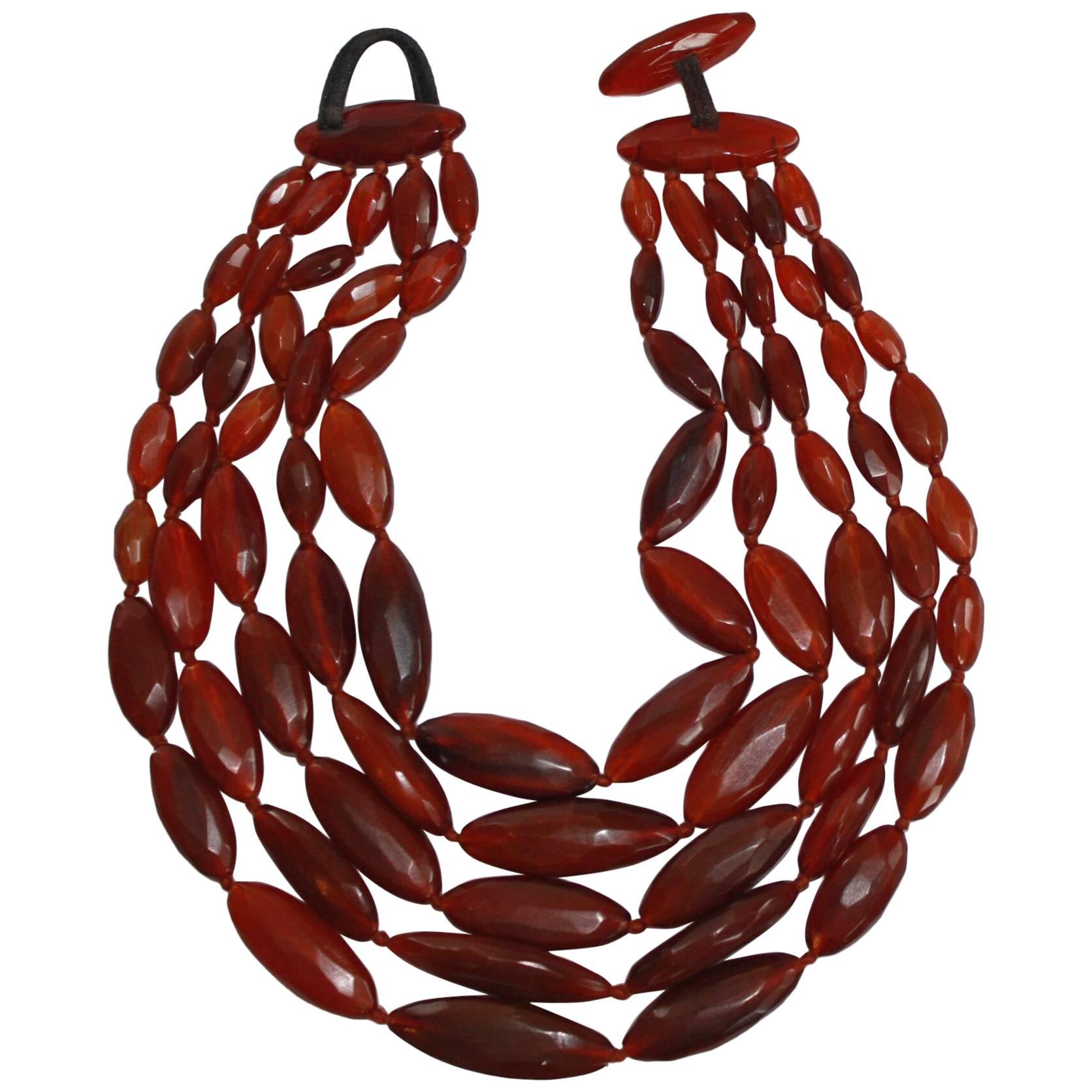 Monies Red Horn Multi Strand Statement Necklace