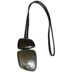 Monies Leather, Ebony Wood and Oxidized Copper Necklace