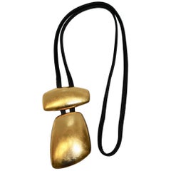 Monies Gold Foil, Ebony Wood and Leather Pendant Necklace