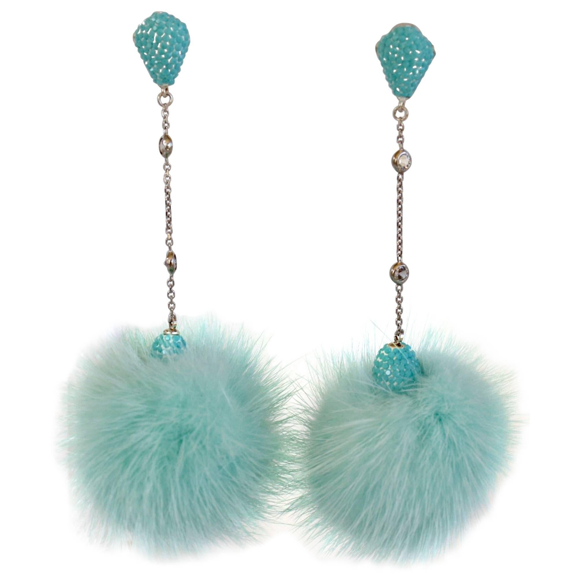 JCM London Mink and Swarovski Crystal Turquoise Earrings