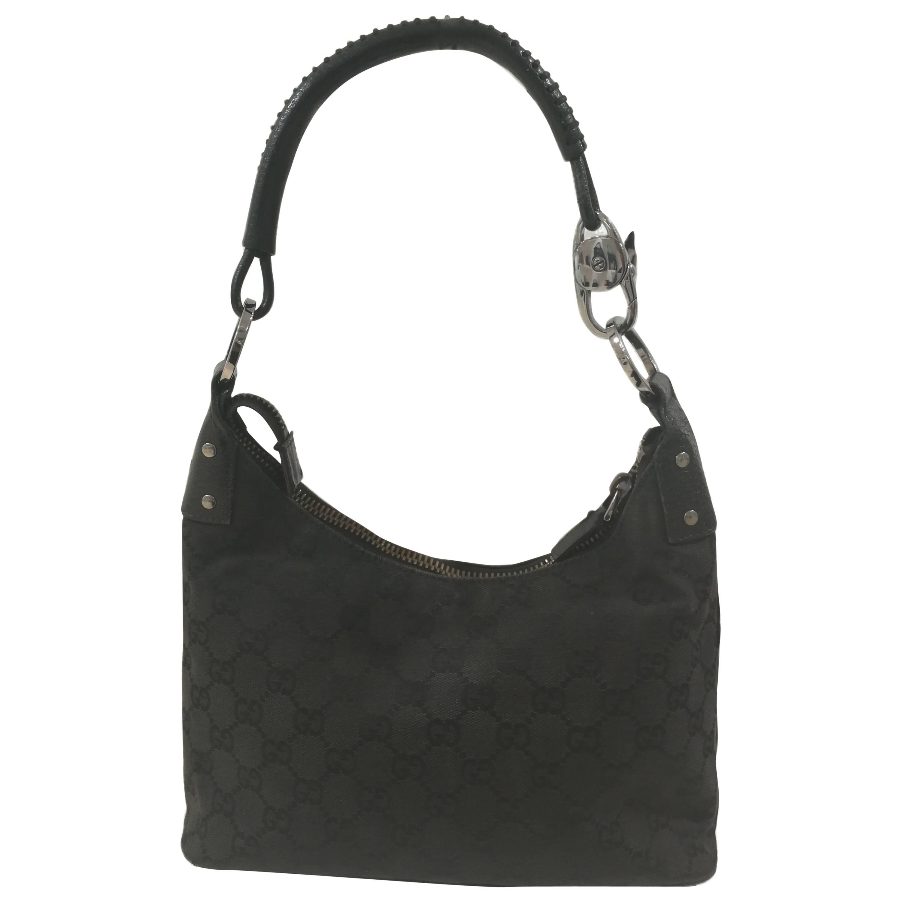 Gucci Black GG Textile and leather Shoulder  Bag