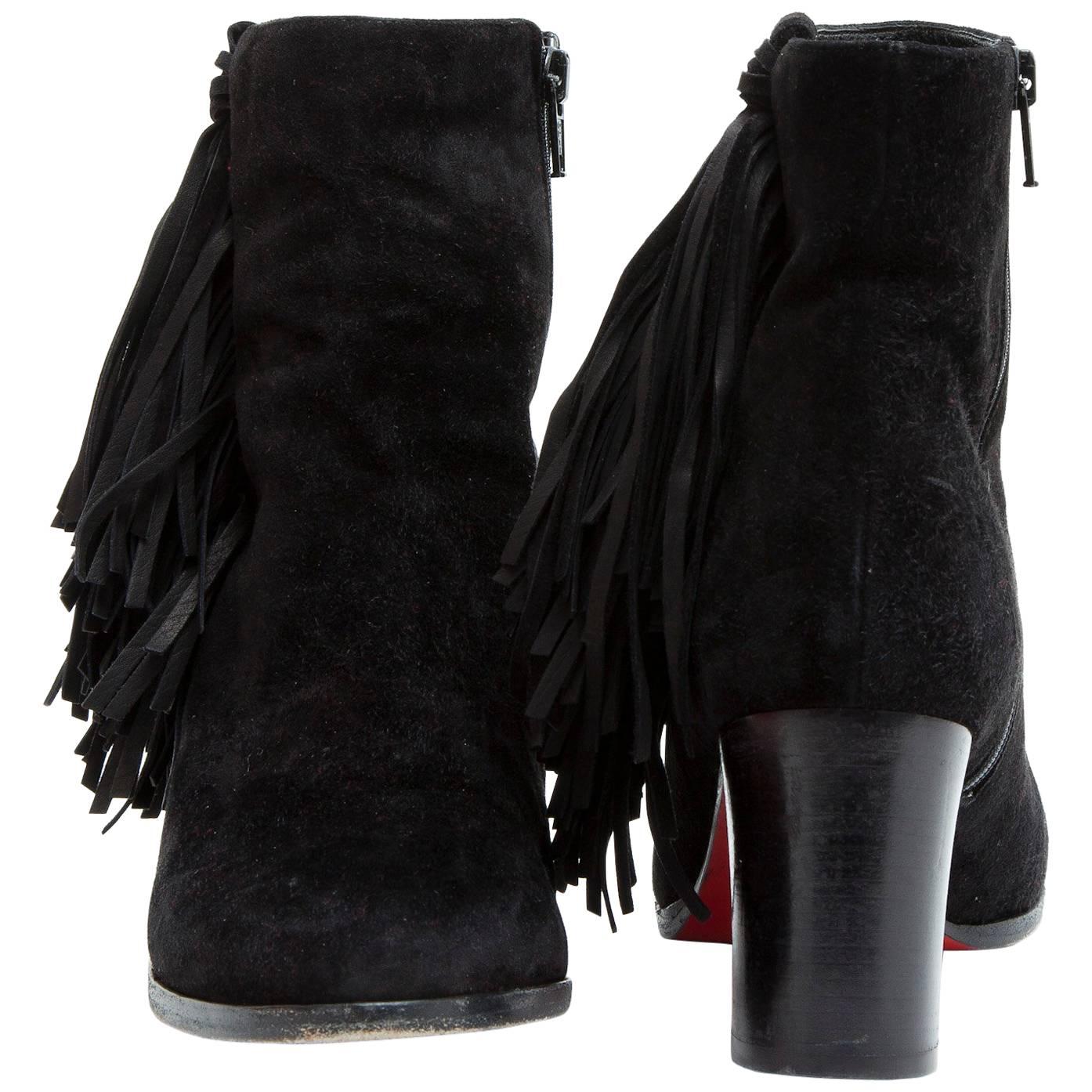 CHRISTIAN LOUBOUTIN Ankle Boots in Black Suede Calfskin Size 39FR