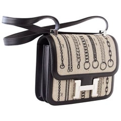 Hermes Constance 24 Bag De Camp Dechainee Toile and Black Swift Leather