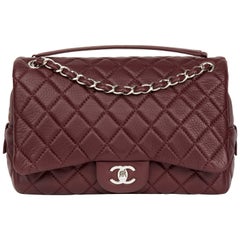 2015 Chanel Aubergine Quilted Calfskin Leather Jumbo Easy Carry Flap Bag