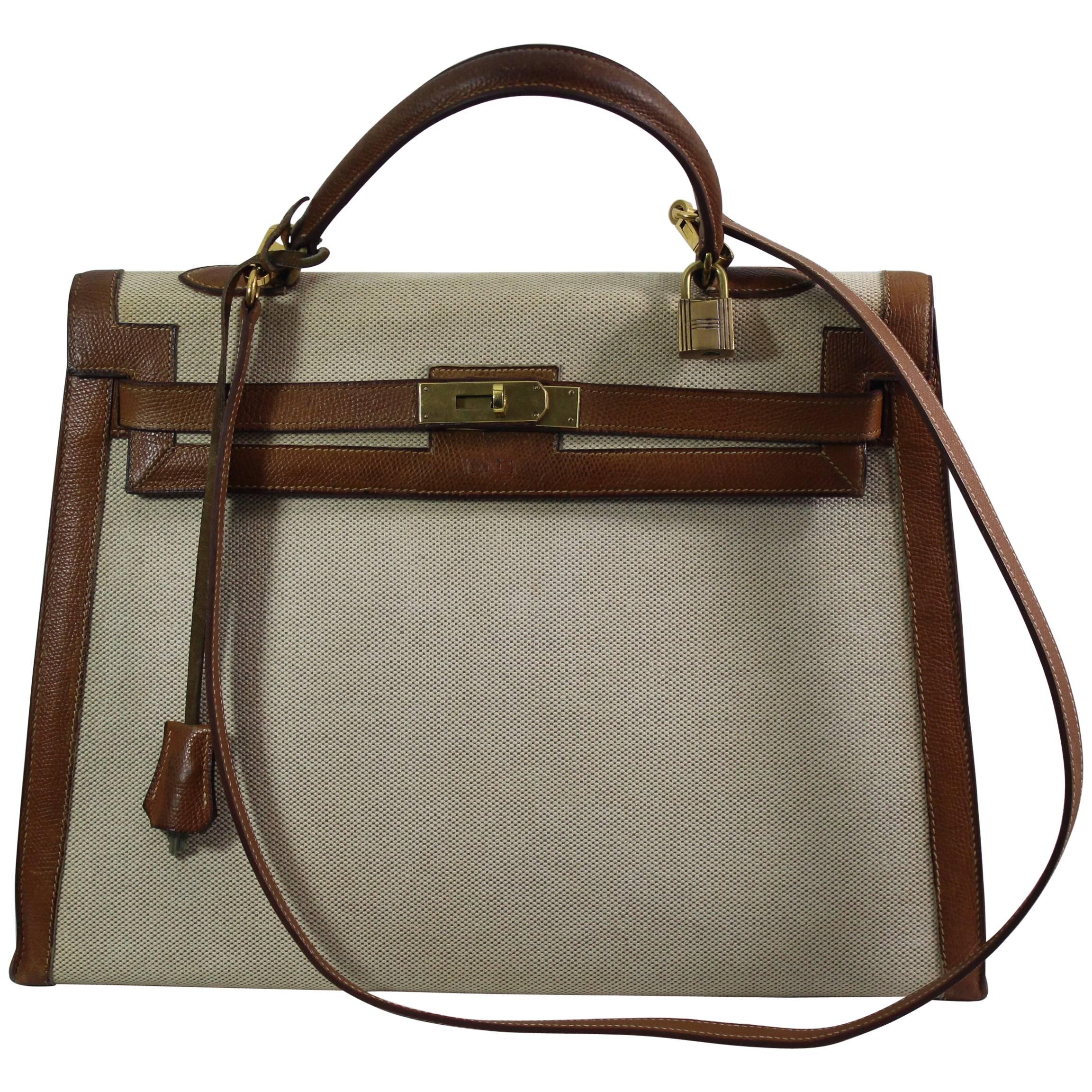 Vintage Hermes Kelly 35 Canvas Golden Grained Leather. Copy Hermes Spa  Invoece at 1stDibs