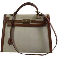 Vintage Hermes Kelly 35 Canvas  Golden Grained Leather. Copy Hermes Spa Invoece
