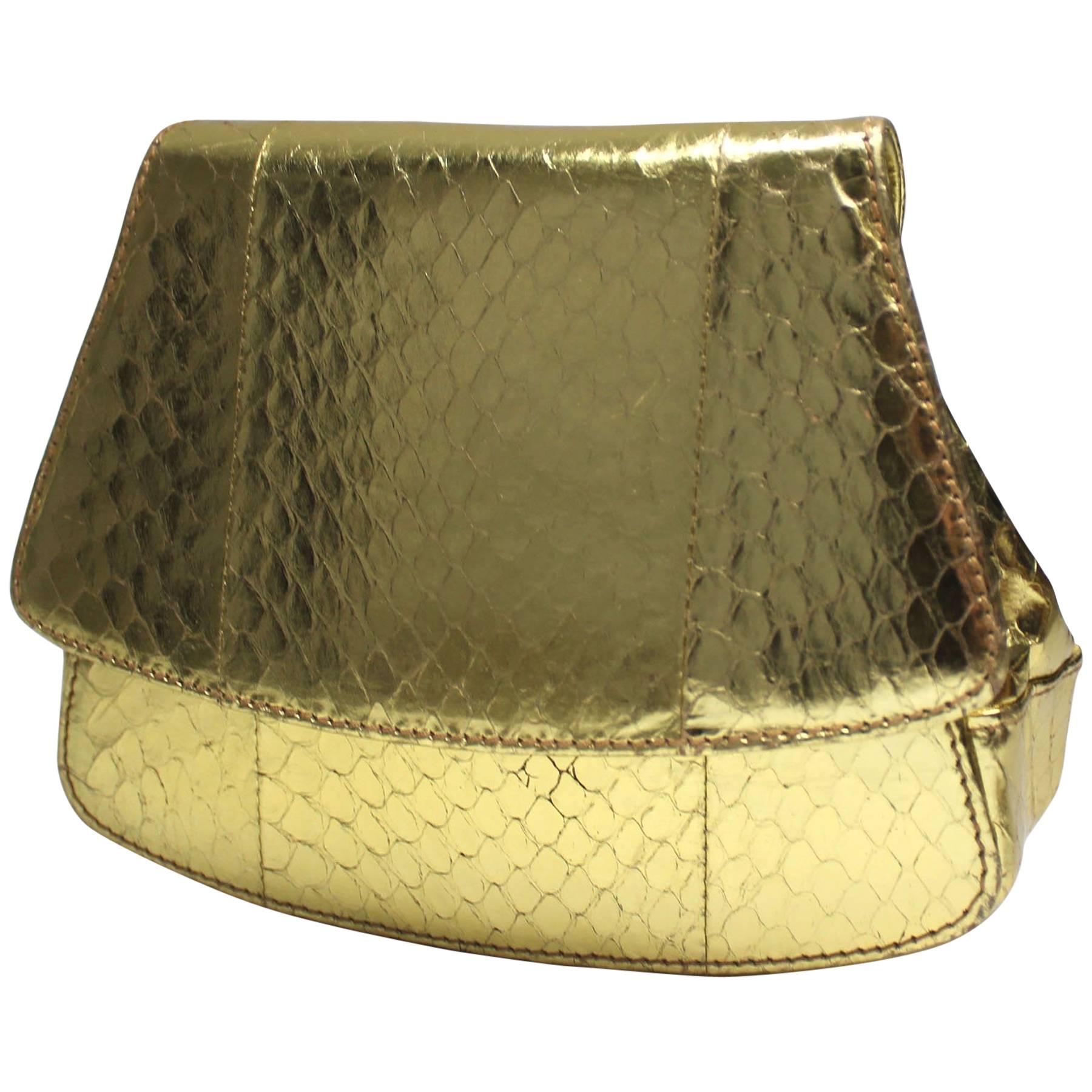 Prada Gold Leather Mini Crossbody/Clutch Bag For Sale