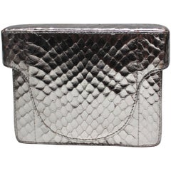 Vintage Prada Silver Leather Mini Box Clutch Handbag