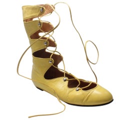 Norma Kamali Yellow Leather Gladiator Lace up Shoe
