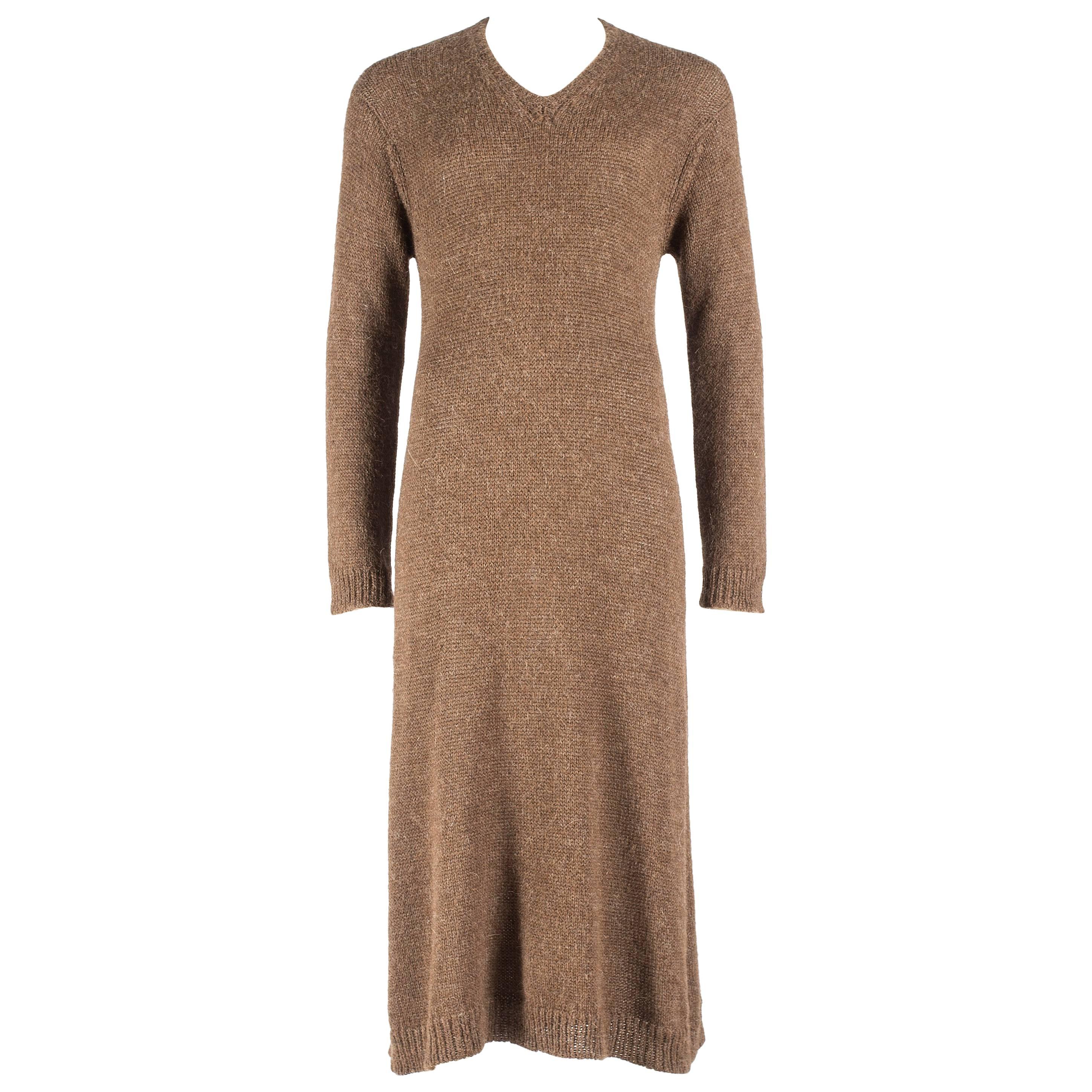 Comme des Garcons Homme Plus brown wool knitted v-neck sweater dress, A / W 1995 For Sale