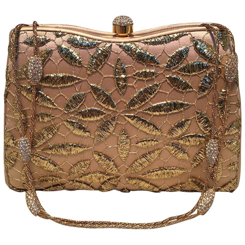 Judith Leiber Silk and Gold Embroidery Evening Bag